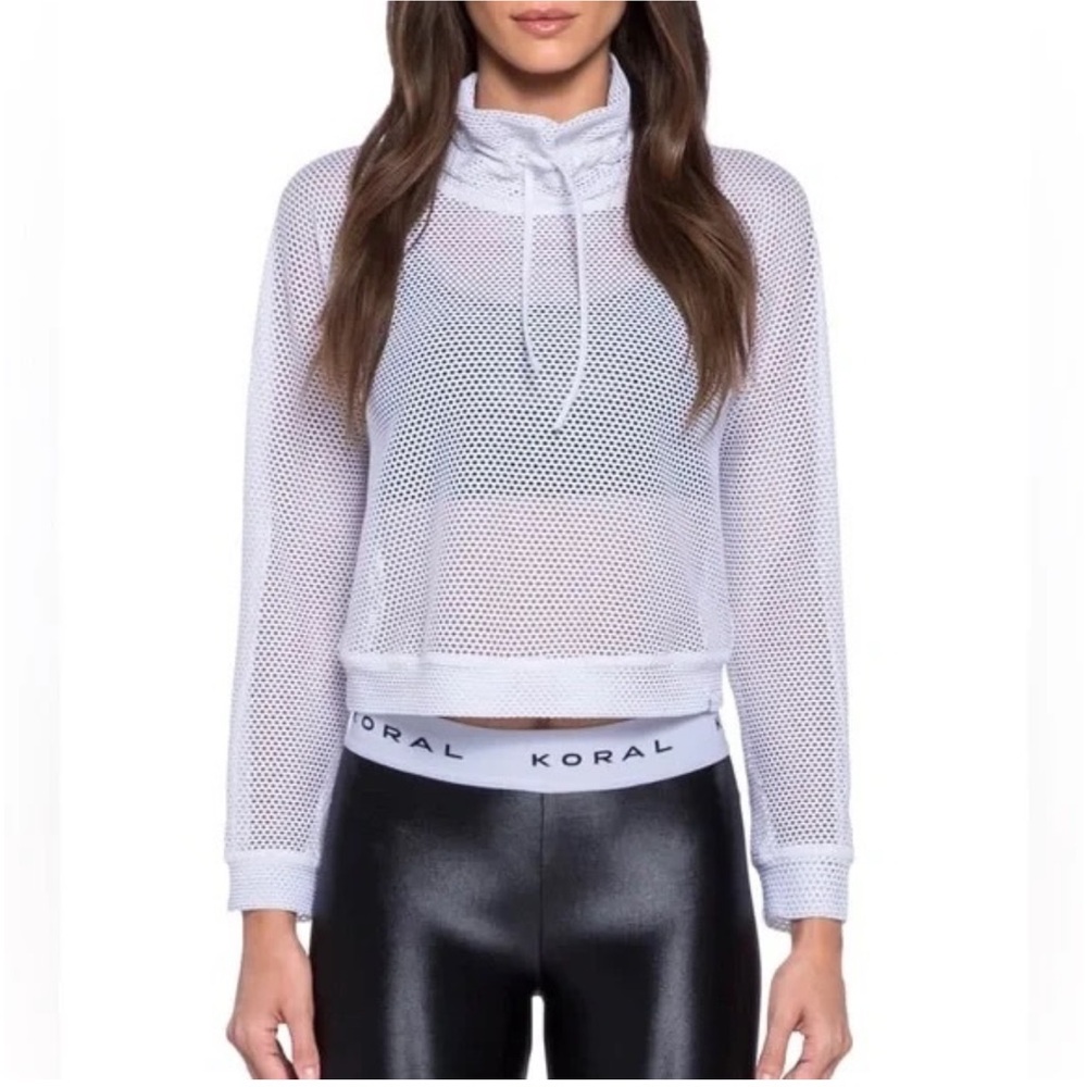 Koral Women's White Pump Open Mesh Long Sleeve Pullover Top in Size Medium